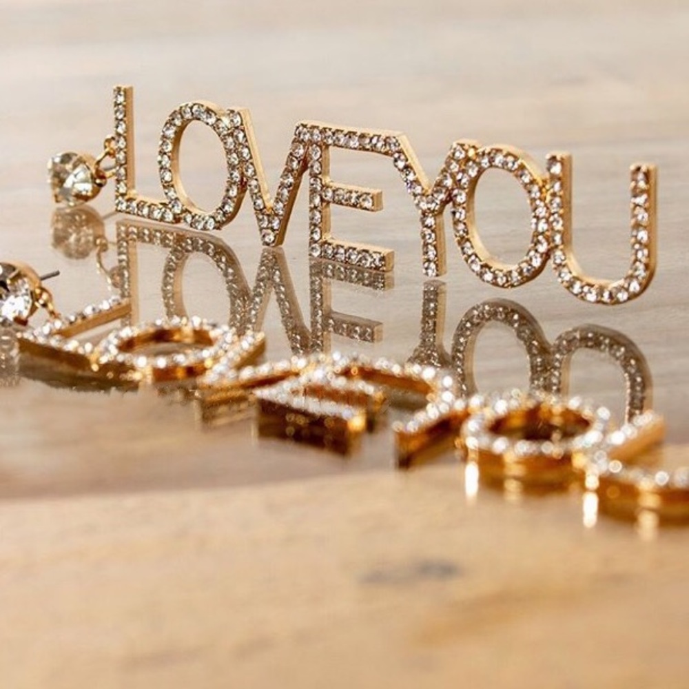 "Love You" Full Rhinestone Letter Tassel Earrings (J11)